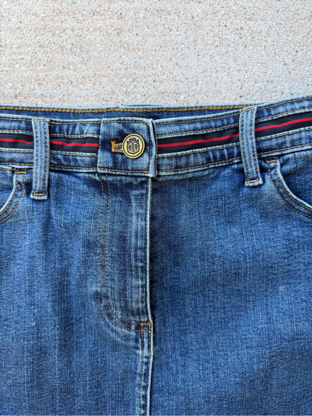 Talbots Blue Denim Mini Skirt with Red-Trim Waistband